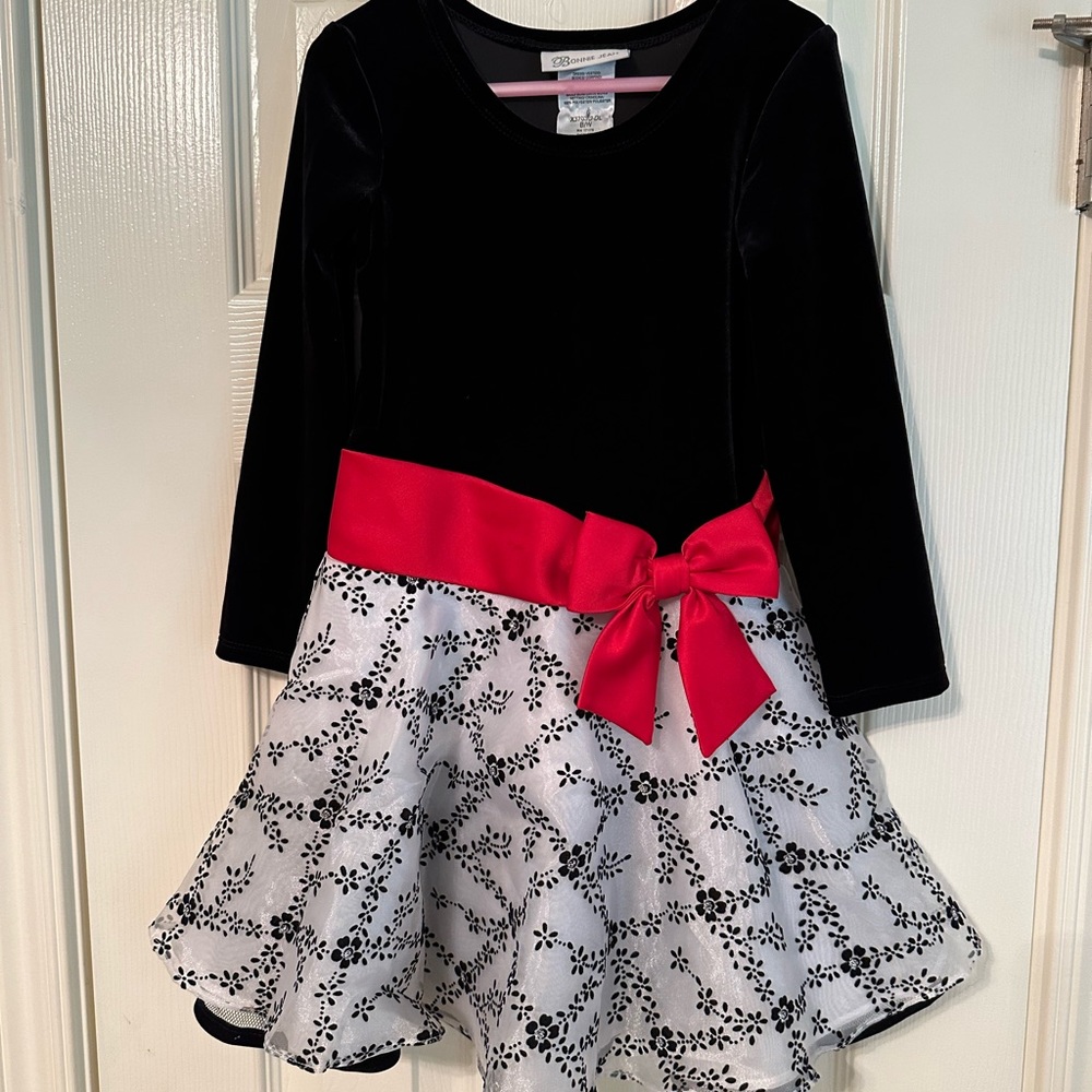 Bonnie Jean Girls Dress Christmas Holiday Party Red Black White Size 5